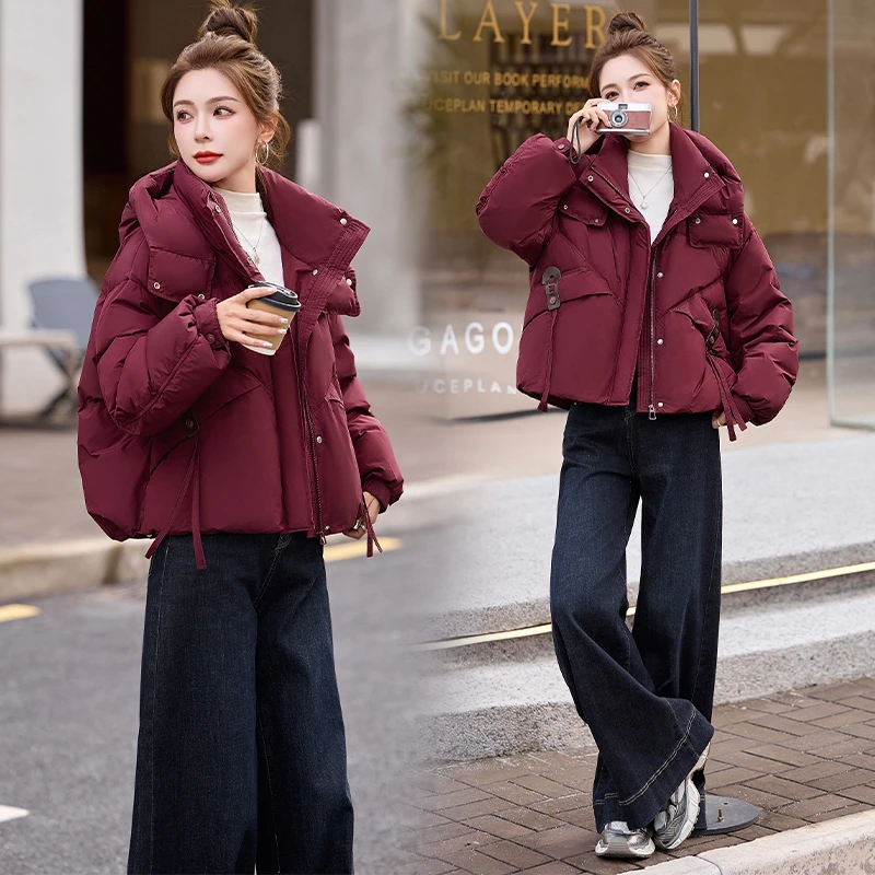 小个子韩版时尚休闲宽松洋气加厚连帽短款白鸭绒羽绒服冬季新款