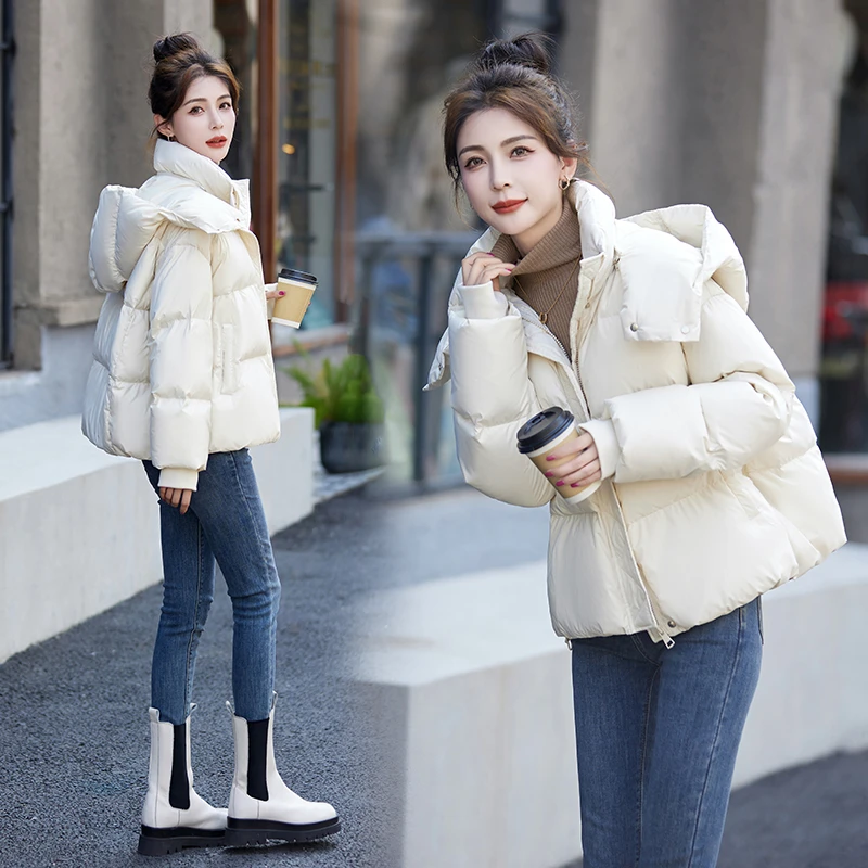 冬季新款韩版休闲气质宽松小个子连帽短款保暖加厚白鸭绒羽绒服