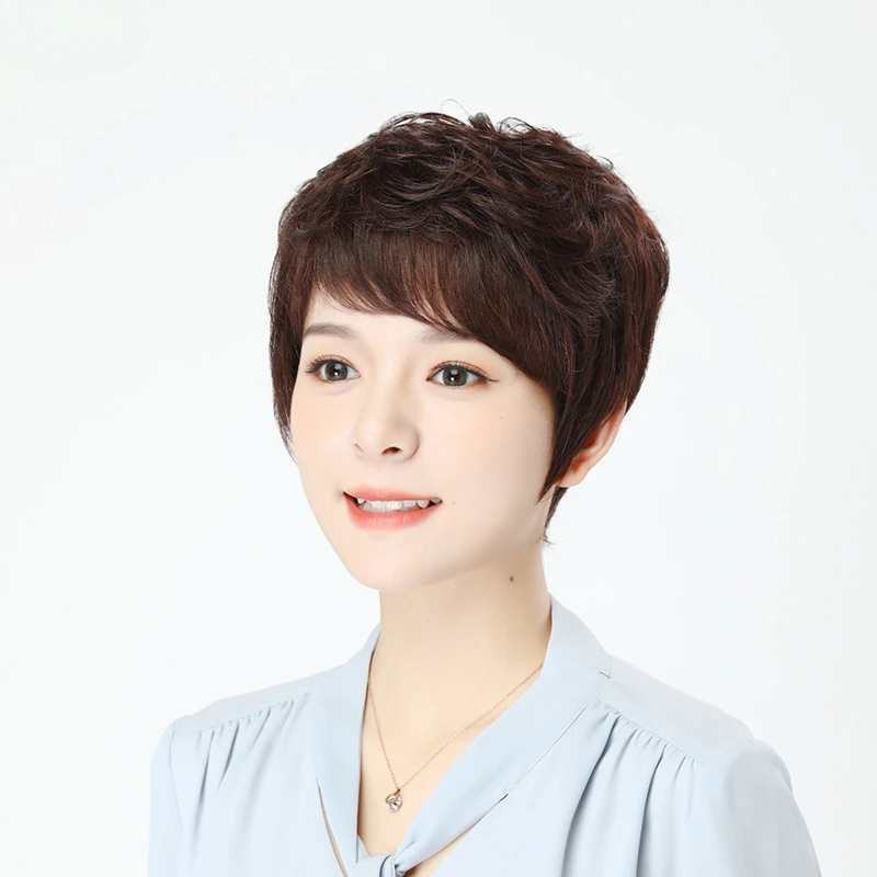 【真人发丝头套】假发女全头套中老年蓬松短卷发时尚妈妈老人自