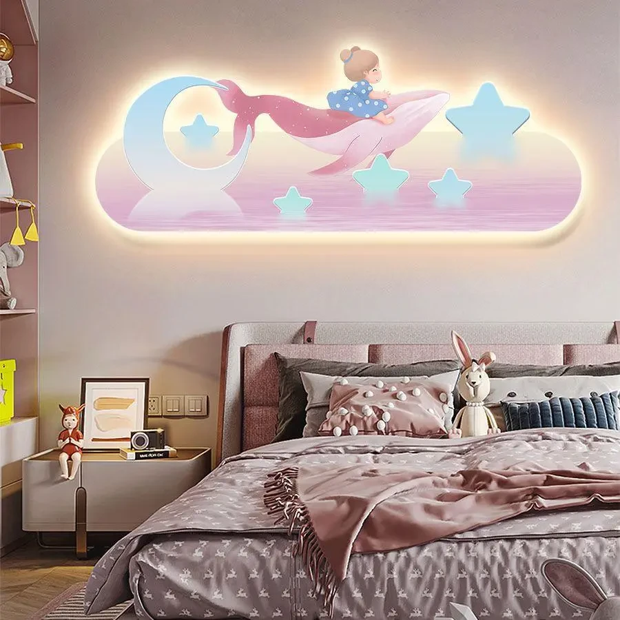 卡通动漫儿童房装饰画孩子灯画温馨可爱卧室房间挂画少女床头壁画