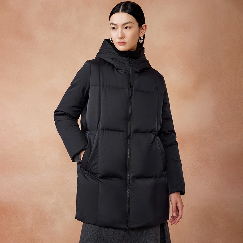 寺山文也 咏冬/零重感温暖95白鹅绒中长款连帽羽绒服外套加厚冬女
