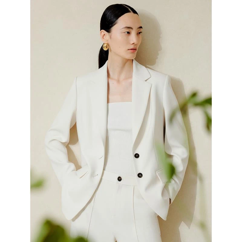 寺山文也 琅玉/日本三醋酸雅白西装套装秋季高阶通勤外套女