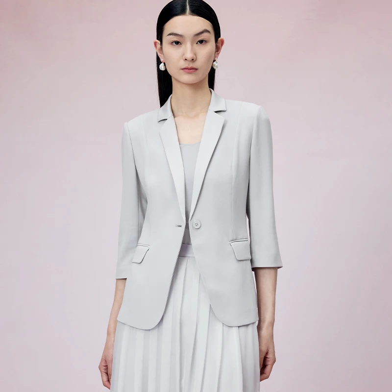 寺山文也 望悠/Naia醋酸简约通勤纯色七分袖轻西装外套女秋夏