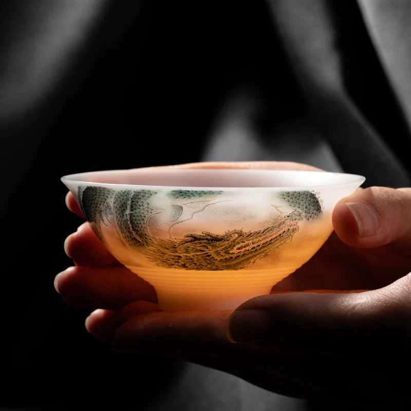 高端景德镇手工手绘斗笠杯冰种薄胎主人杯高档陶瓷品茗杯白瓷茶杯