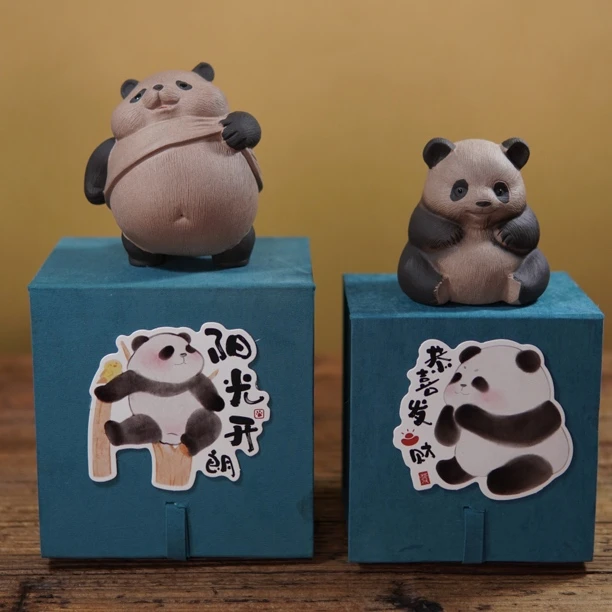小徐紫砂手工国宝陶瓷十二生肖熊猫茶宠小摆件原矿段泥萌萌哒茶玩