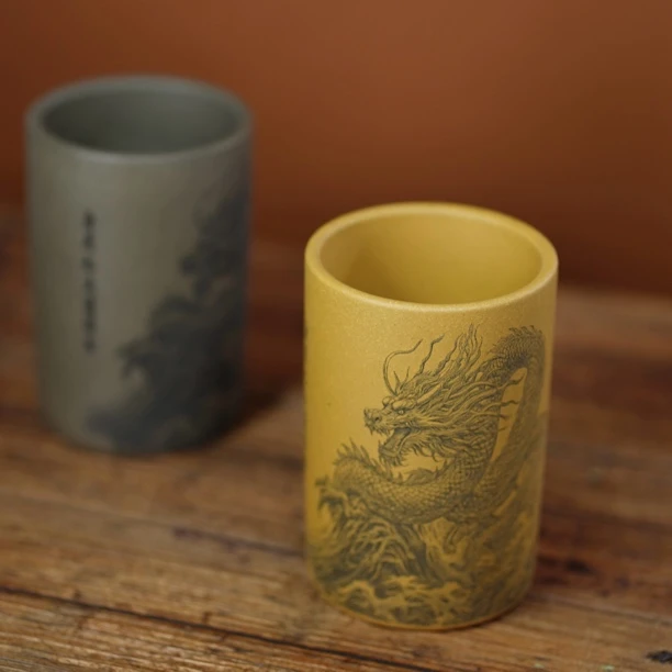 小徐紫砂·精品浮雕龙行天下主人杯原矿紫砂泥高端品茗杯260cc