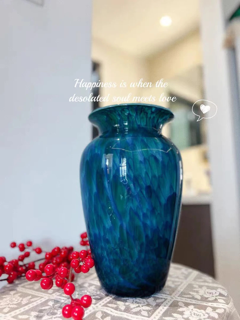 高货！人工手作孔雀蓝琉璃玻璃花瓶大号落地花瓶摆件