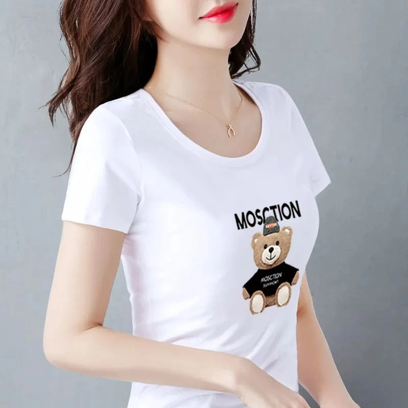 95%棉短袖女t恤圆领修身百搭新款夏季白色打底内搭上衣半袖体恤女