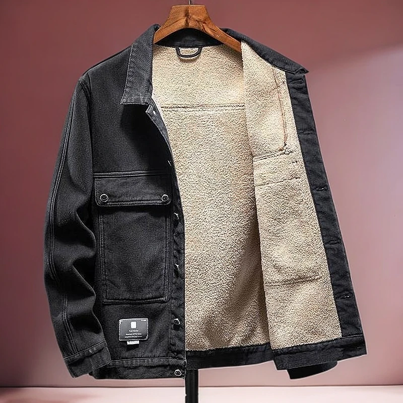 秋冬季加绒加厚牛仔外套男2025工装夹克男士潮流带绒时尚保暖上衣