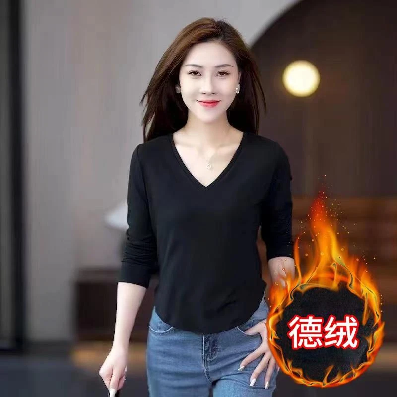 2025春秋新款鸡心V领打底上衣长袖U型下摆纯欲修身气质高级感小衫