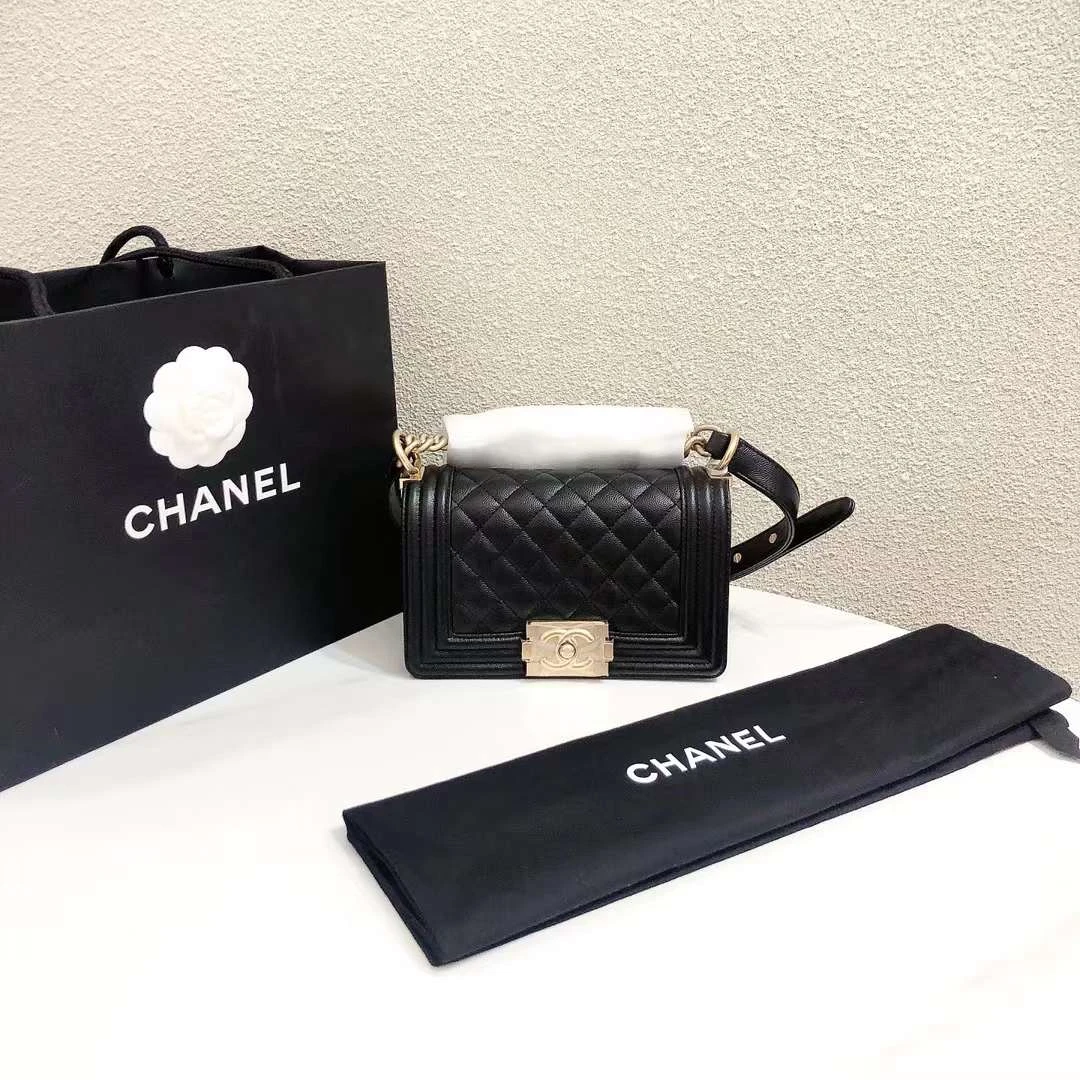 99新 Chanel/香奈儿 蔚蓝/小号leboy 黑金 荔枝牛 芯片款
