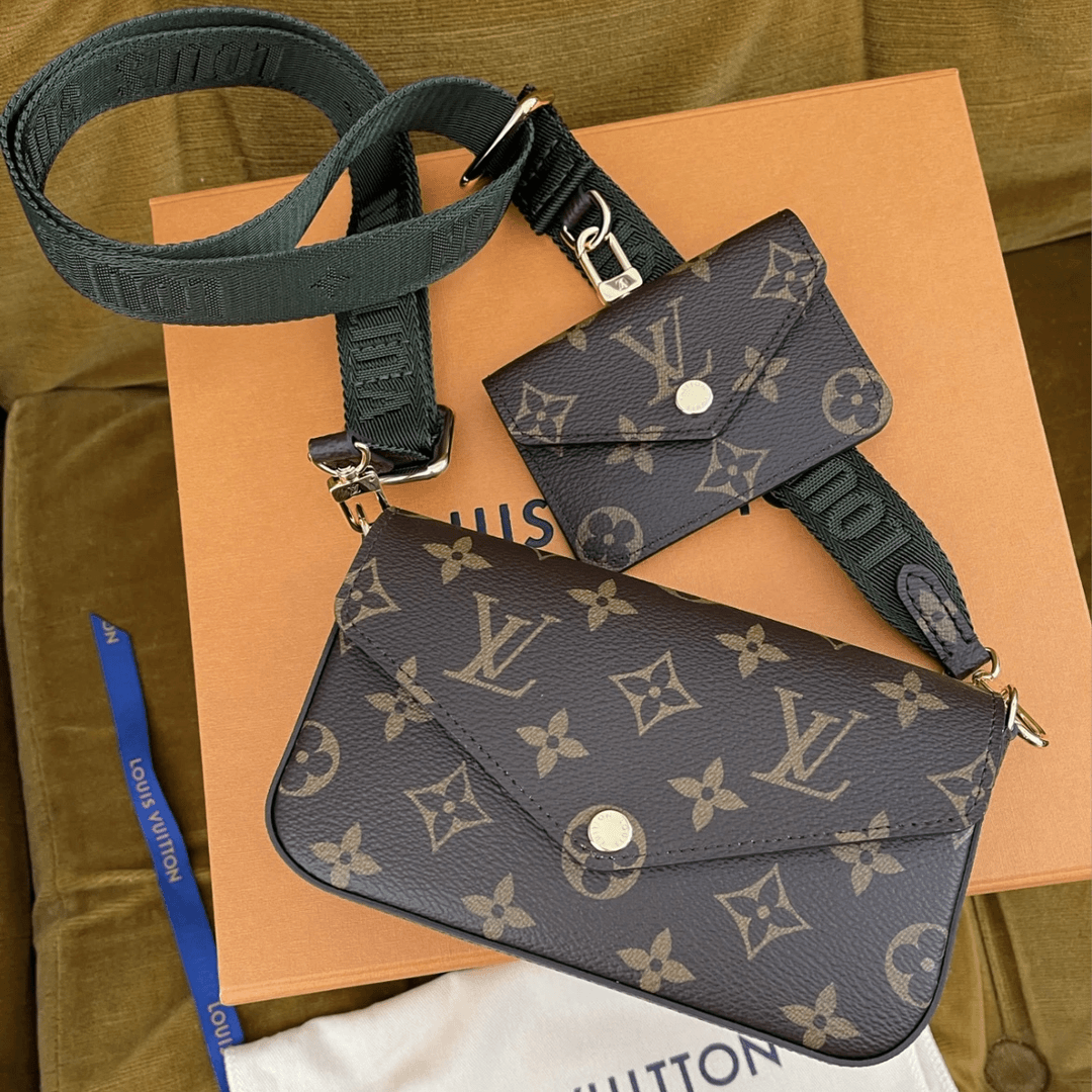 99新 LouisVuitton/路易威登 蔚蓝/老花 绿肩带 三合一  斜挎包