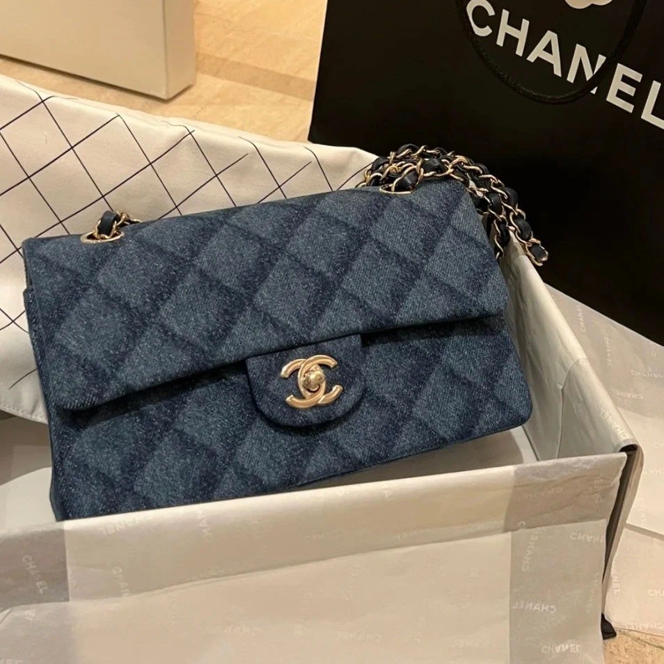 全新未使用 Chanel/香奈儿 7姐福利/丹宁牛仔 CF 中号 链条包