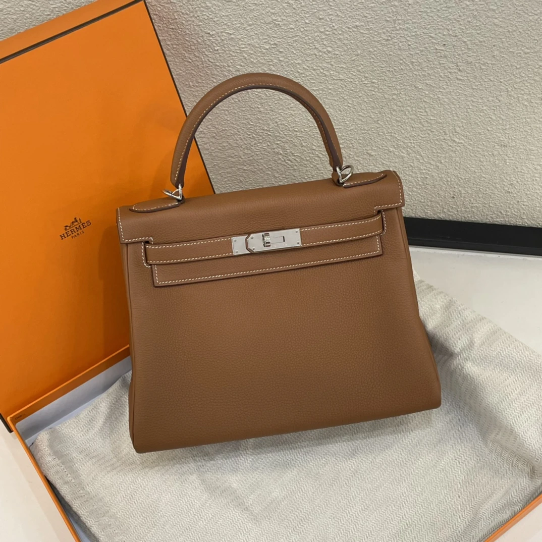 全新未使用 Hermes/爱马仕 蔚蓝/金棕银扣 Kelly 28 C刻