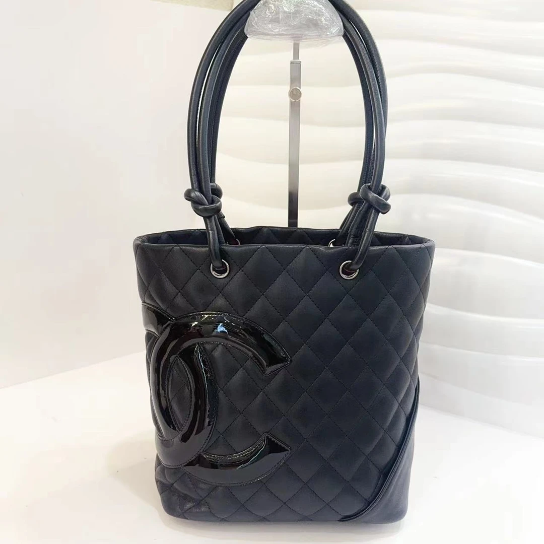 95新 Chanel/香奈儿 蔚蓝/黑色 小号 康鹏  tote包