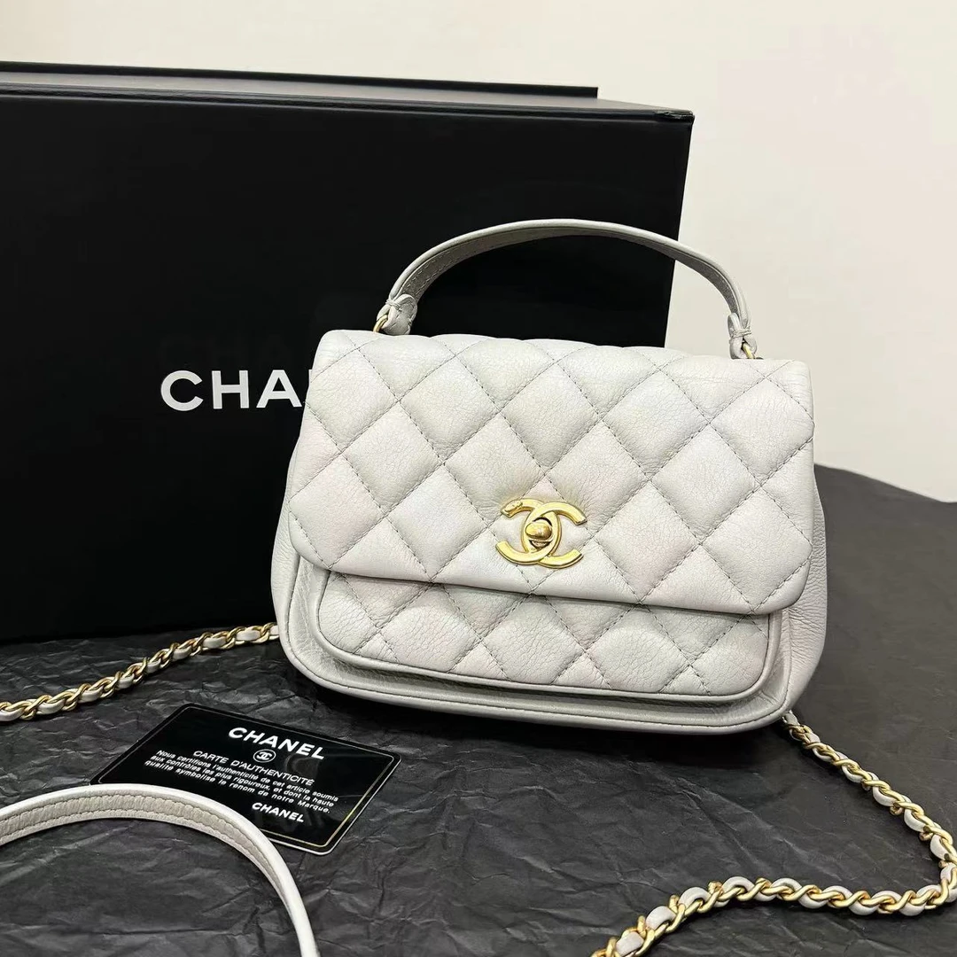 95新 Chanel/香奈儿 7姐专场/海鸥灰 金扣 手提款 方胖子