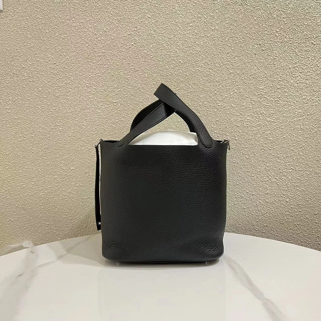 99新 Hermes/爱马仕 蔚蓝 /黑银 菜篮子 22 银扣 /超难买