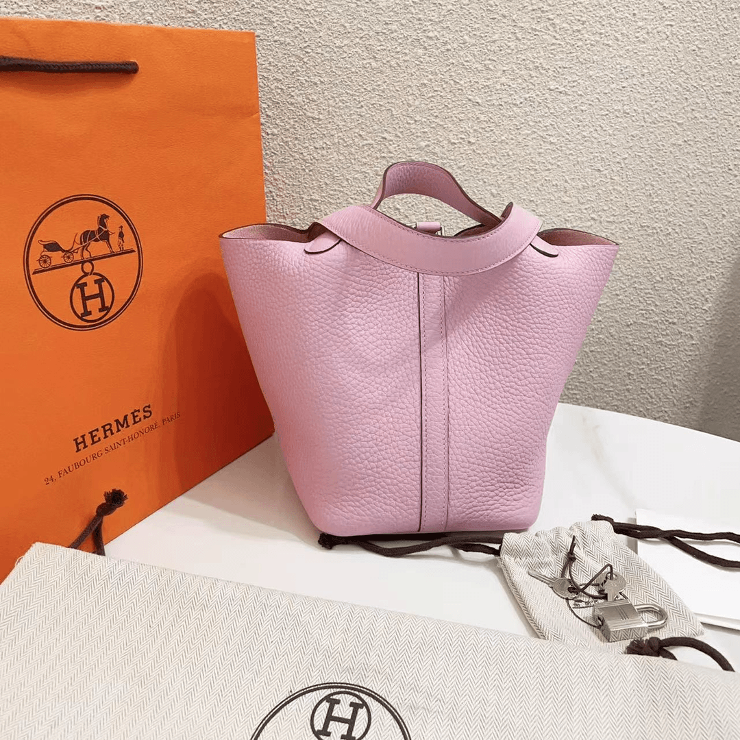 99新 Hermes/爱马仕 蔚蓝 锦葵紫 银扣 菜篮子18/超难买