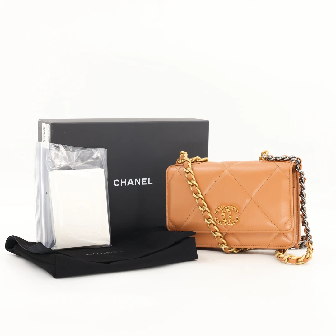 99新 Chanel/香奈儿 芯片带盒小全套焦糖色19woc包/JM230802018