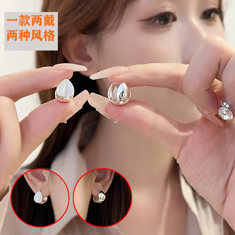 铜合金仿水晶耳饰 法式爱心水滴耳扣式耳环精致高级感双面两戴