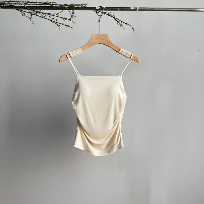 2445《山奈》原创吊带背心内衣女带胸垫免穿文胸一体外穿打底