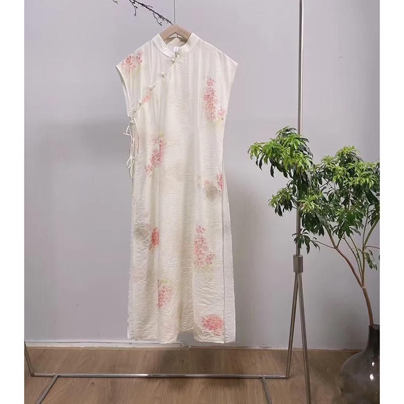 2601《清风伴华裳》原创复古文艺新中式小清新天丝麻印花旗袍