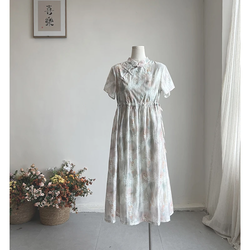 3290《花涧溪》原创文艺显瘦新中式印花宽松遮肚子复古改良连衣裙
