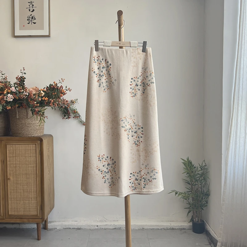 8099《屿花琳》原创国风文艺开叉长裙加厚针织半裙