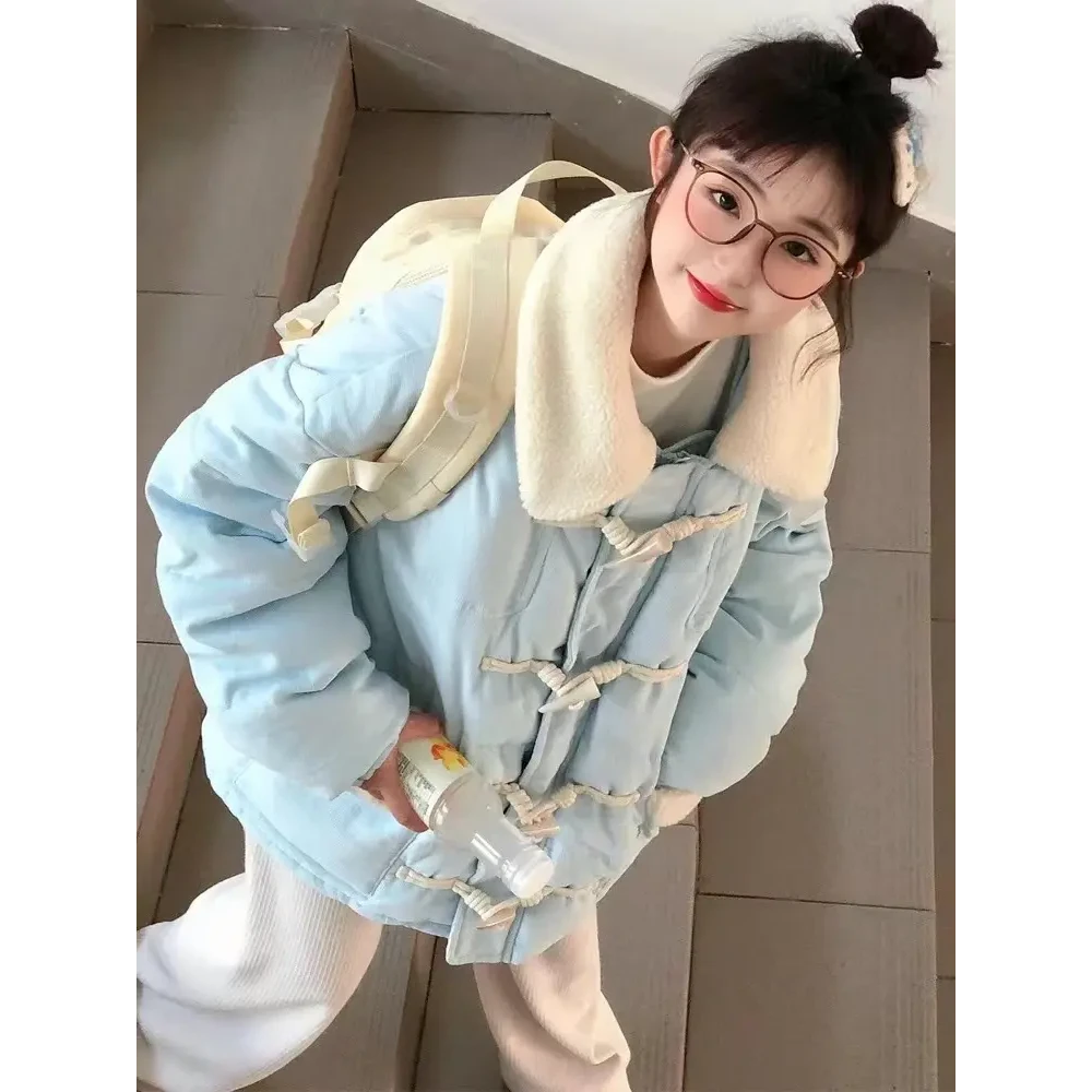 冬季棉服宽松小个子大码樱桃灯芯绒拼接可爱韩系外套学生加厚甜美