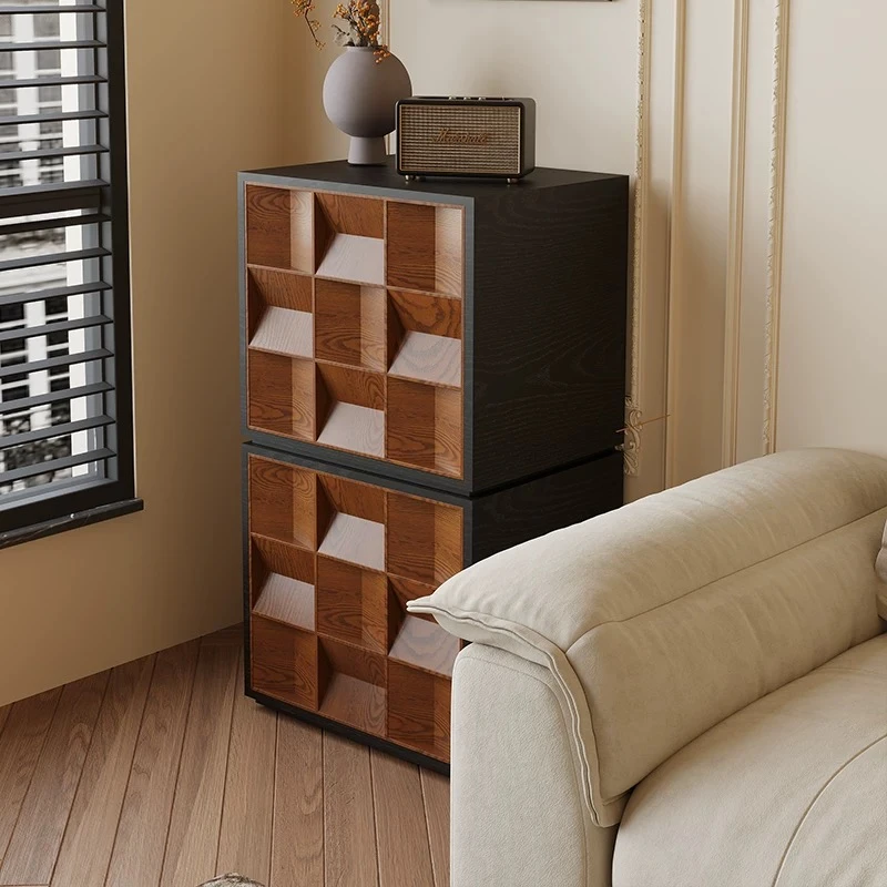 法式复古风听音斗柜实木卡门柜模块组合柜子客厅沙发边几储物柜子
