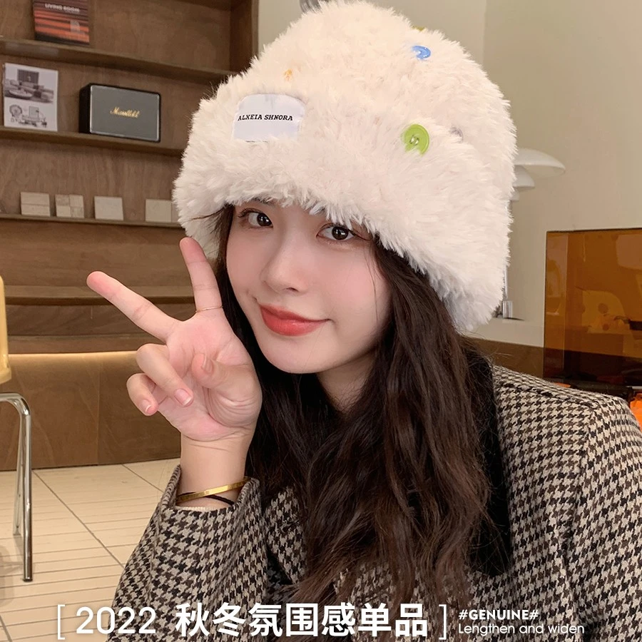 白鹿同款毛线帽子女秋冬加厚保暖仿皮草显脸小韩版百搭毛绒渔夫帽