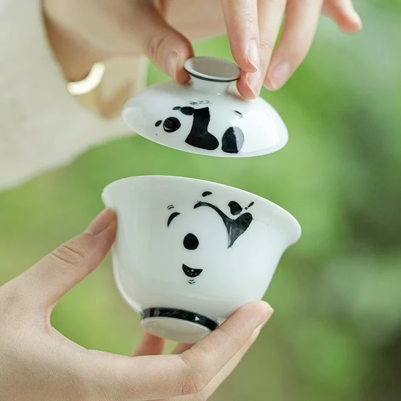 此刻茶具 玉泥-有田烧熊猫-福灵盖碗(直播专用)