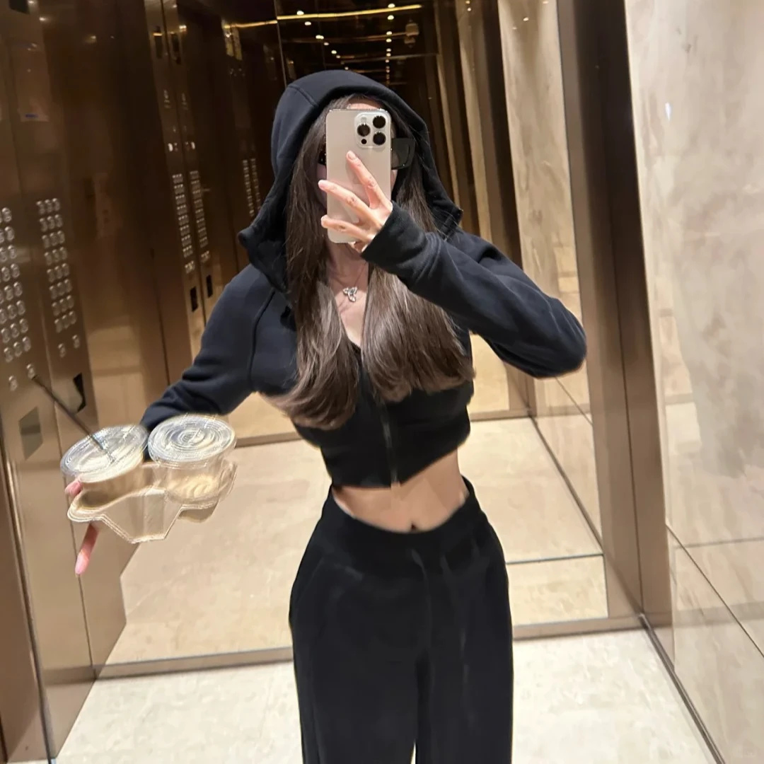 韩系高级感显瘦短款卫衣运动服套装女秋季2024薄款网红炸街两件套