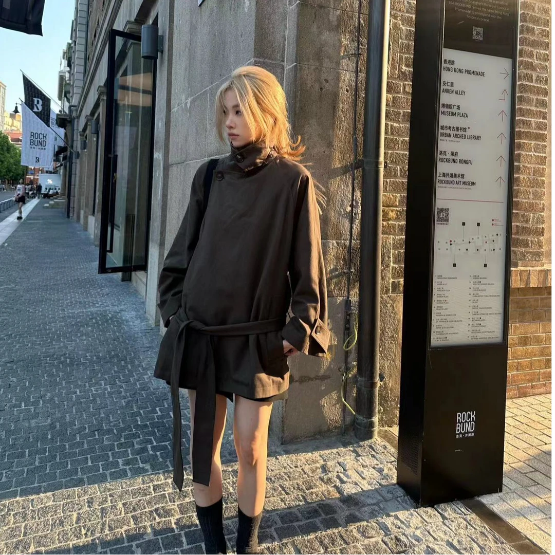 2024早秋新款时尚风衣外套长袖百搭休闲ins秋季设计感高领风衣外