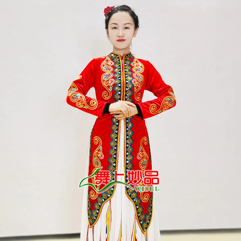 舞上妙品29新疆民族服装维族舞台马甲长袖丝绒上衣秋冬款女装马甲