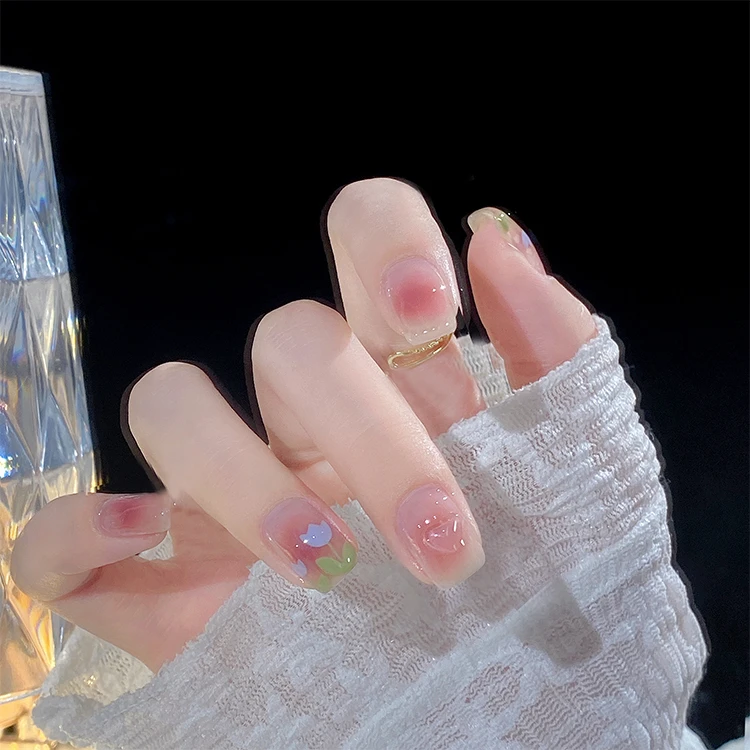 春夏清新穿戴甲短款腮红立体郁金香美甲温柔小仙女美甲指甲贴242