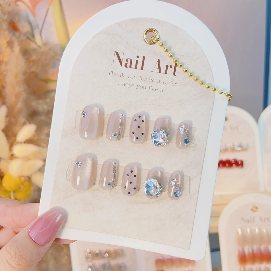 【白月牙】月光手书手工穿戴美甲冰透波点猫眼手工鎏金镶钻气质651