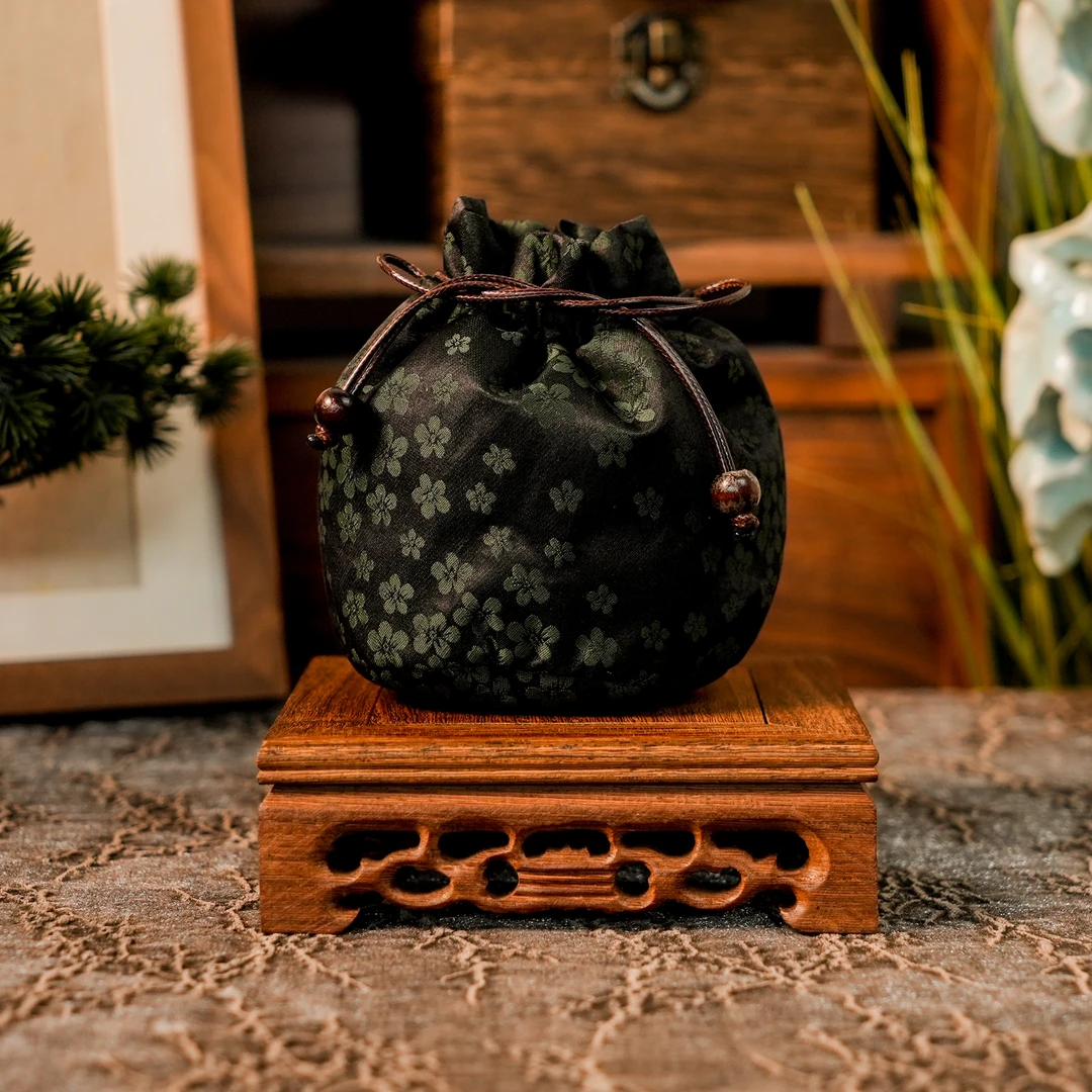 【慢蓝】梅花绿色香云纱皮绳单杯袋MLS140