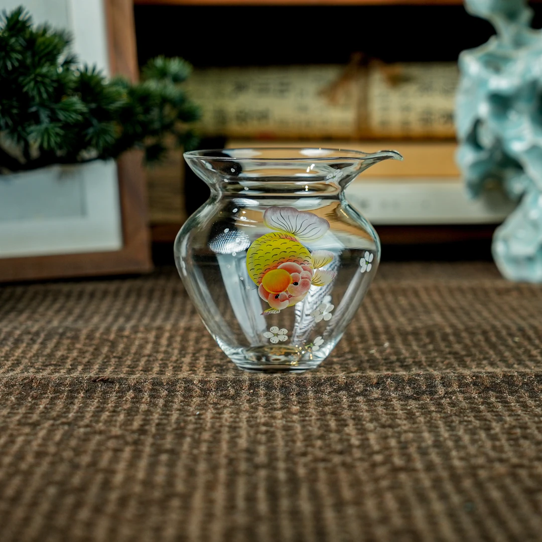 【物肆】手绘玻璃 桃花兰寿公道杯  250ml  WSS001