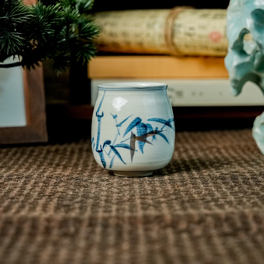 【山隅】全手工洒金竹韵竹叶矮足腰鼓杯 75ml FHS086