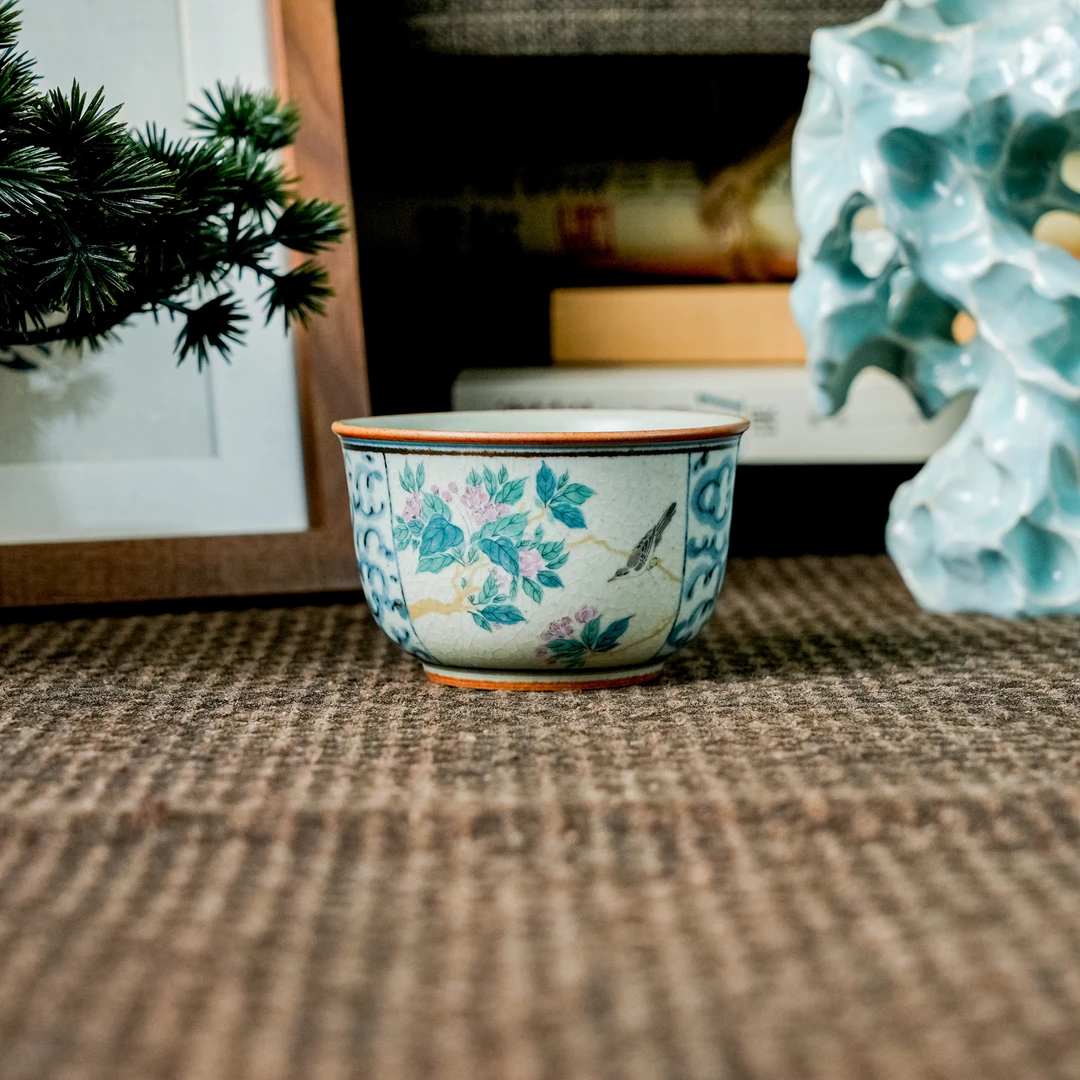 【朴云堂】祥云花鸟宽口主人杯 125ml  PYS948