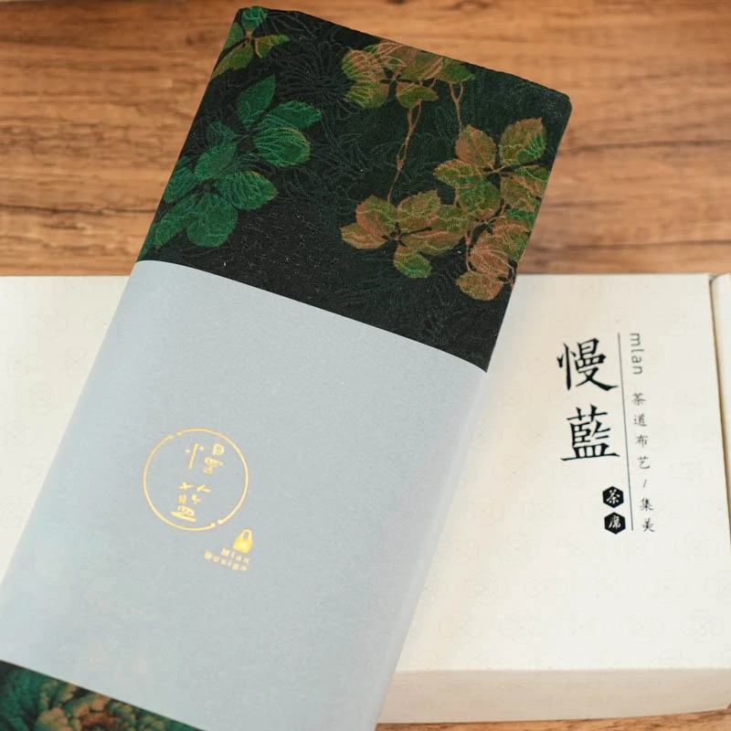【慢蓝】幽绿牡丹68X38圆角香云纱茶席MLS003
