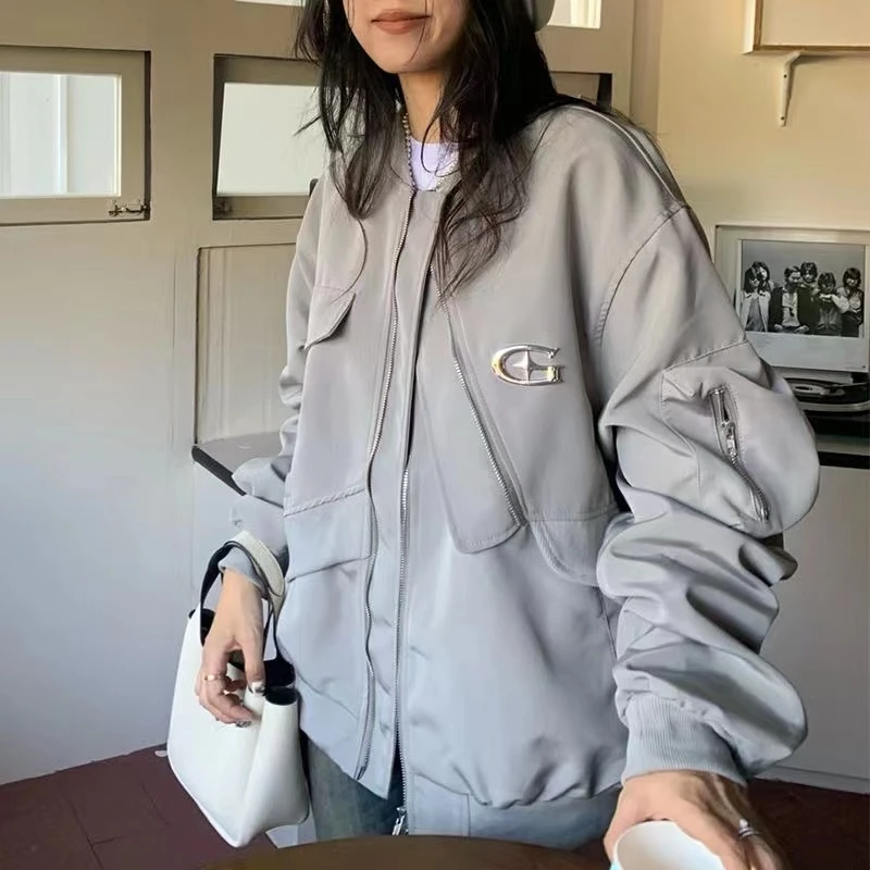 美式街头复古棒球服外套女春秋休闲设计感小众宽松百搭夹克潮ins