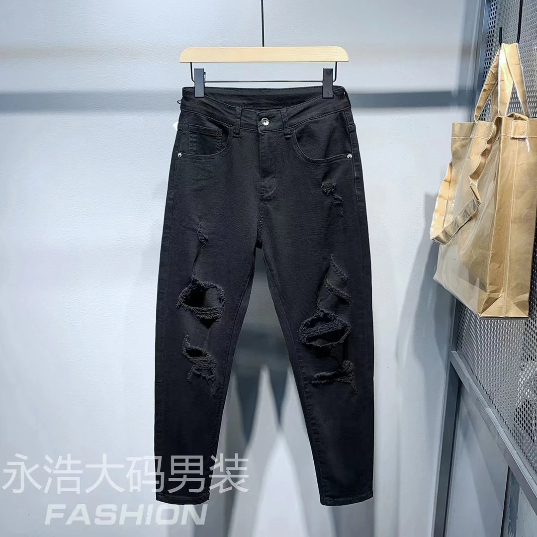 【永浩同款】AGO9293春夏新款高弹黑色大破洞牛仔裤休闲百搭男士