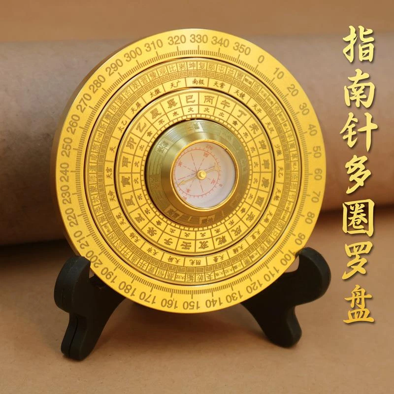 【新品】高颜值黄铜指南针多圈旋转罗盘摆件纯铜手把件多圈可旋转
