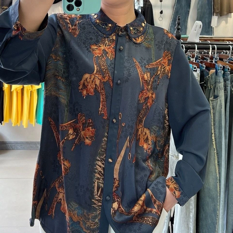 中老年大码时尚妈妈新款衬衫上衣长袖高档女装洋气宽松衬衣开衫