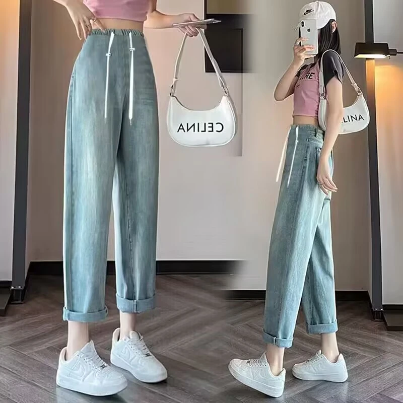 孕妇裤子春秋夏季猪鼻扣无百搭牛仔裤新款外穿宽松休闲洋气老爹裤