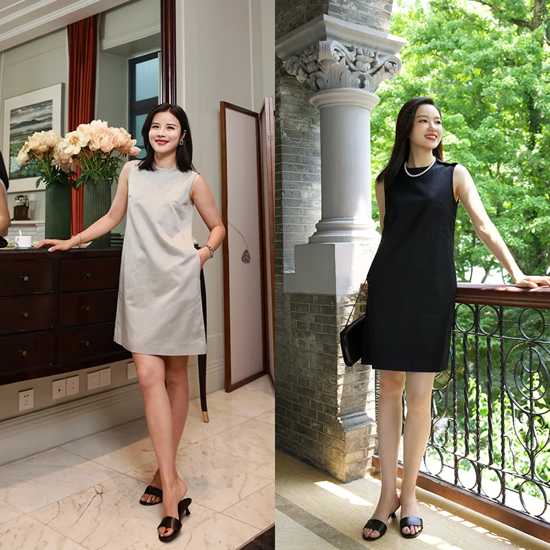 COLINWANG-花开富贵|新中式国风典雅通勤棉亚麻轻礼服无袖连衣裙