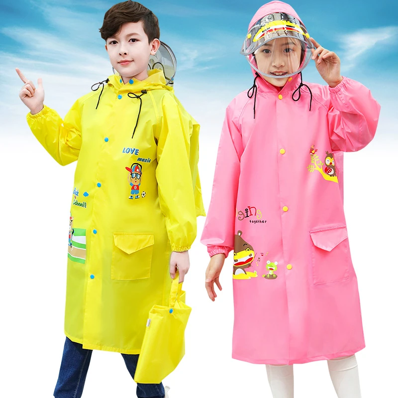 【蓝眼精灵】全身防暴雨儿童学生雨衣带面罩不湿头发不湿脸雨披