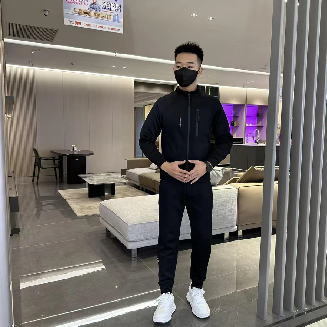 【套装】秋冬男士新款百搭休闲套装立领刺绣两件套